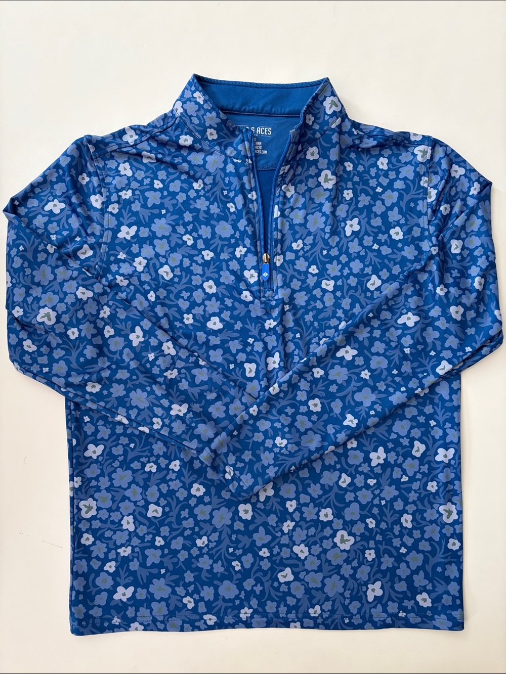 Pins & Aces Golf Men’s Quarter Zip Pullover Blue Floral size Small